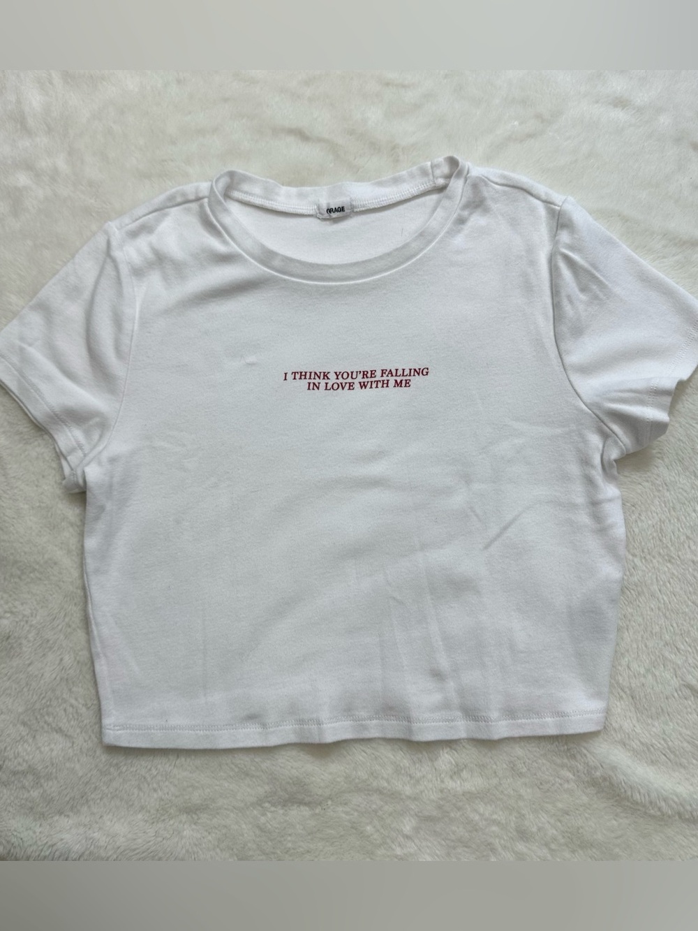 Garage "I Think You're Falling In Love With Me" Graphic White Baby Tee